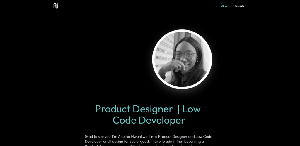 tampilan contoh halaman about me product designer