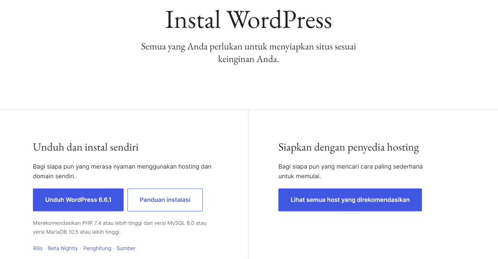 tampilan halaman download software wordpress.org