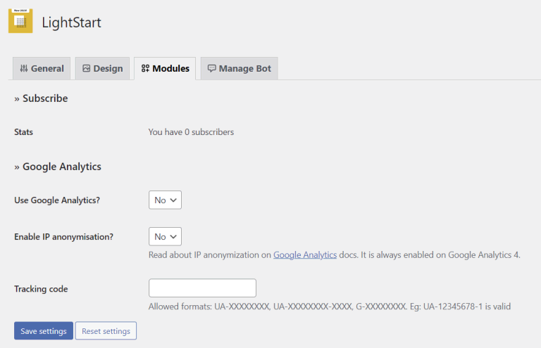 tampilan bagian module di plugin lightstart