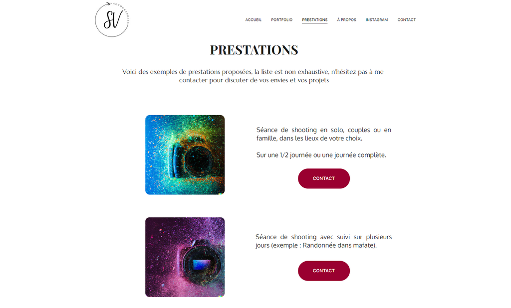 tampilan halman prestations di website simon vallet