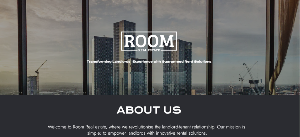 tampilan homepage website bisnis properti room real estate