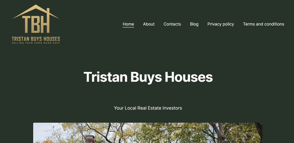 tampilan homepage website properti tristan buys houses