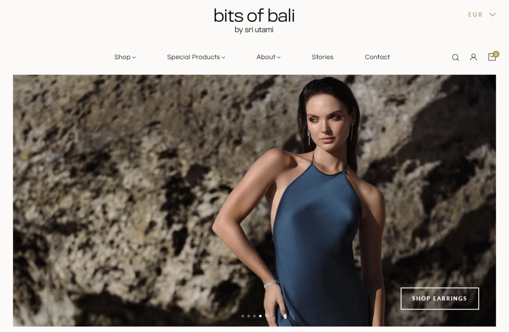 tampilan homepage toko perhiasan online bits of bali