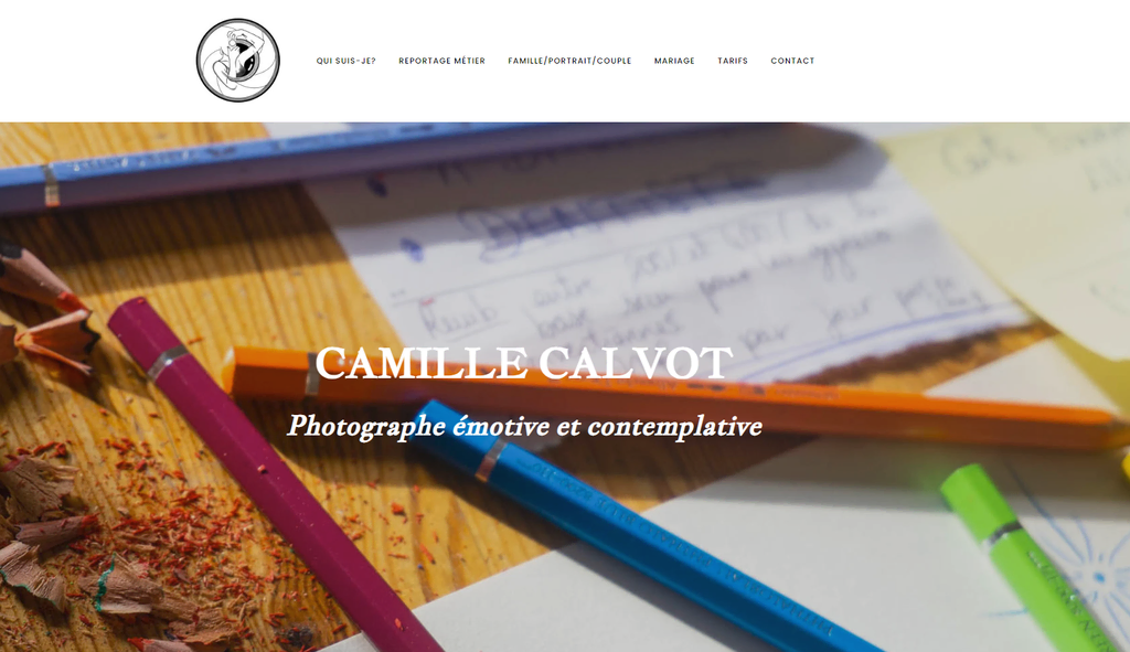 tampilan homepage website camille calvot photographie