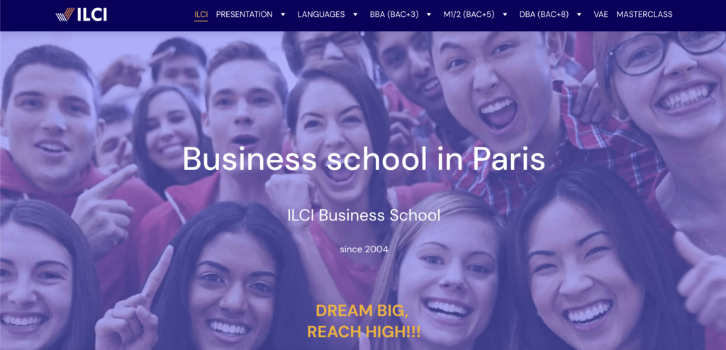 tampilan homepage website ilci business school