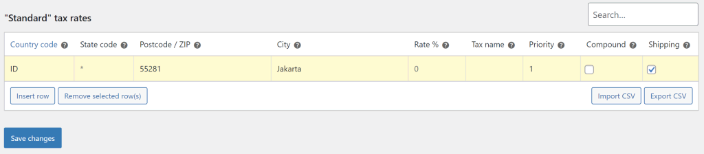 tampilan pengaturan pajak di woocommerce