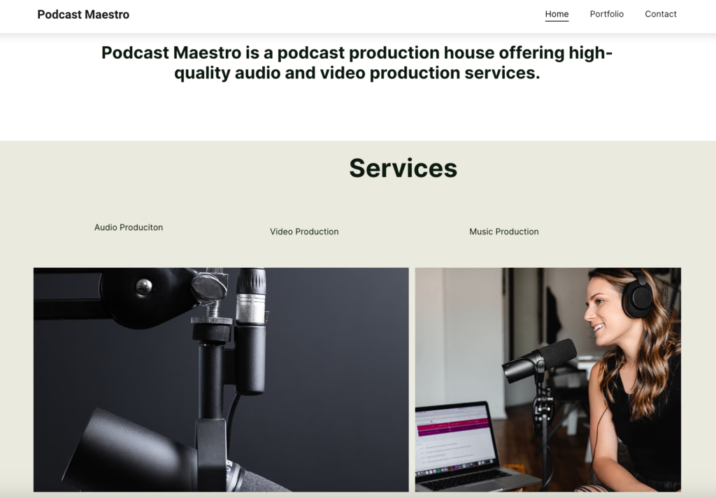 tampilan homepage website podcast maestro