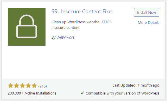 tampilan plugin ssl insecure content fixer di wordpress