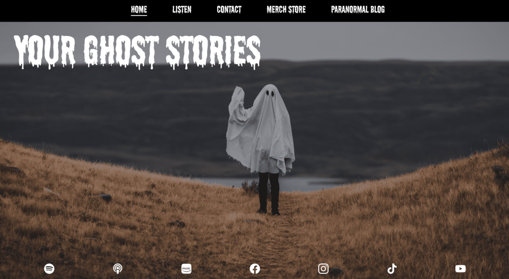 tampilan homepage website your ghost stories