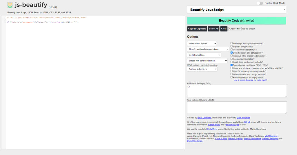 tampilan dashboard website js beautifier