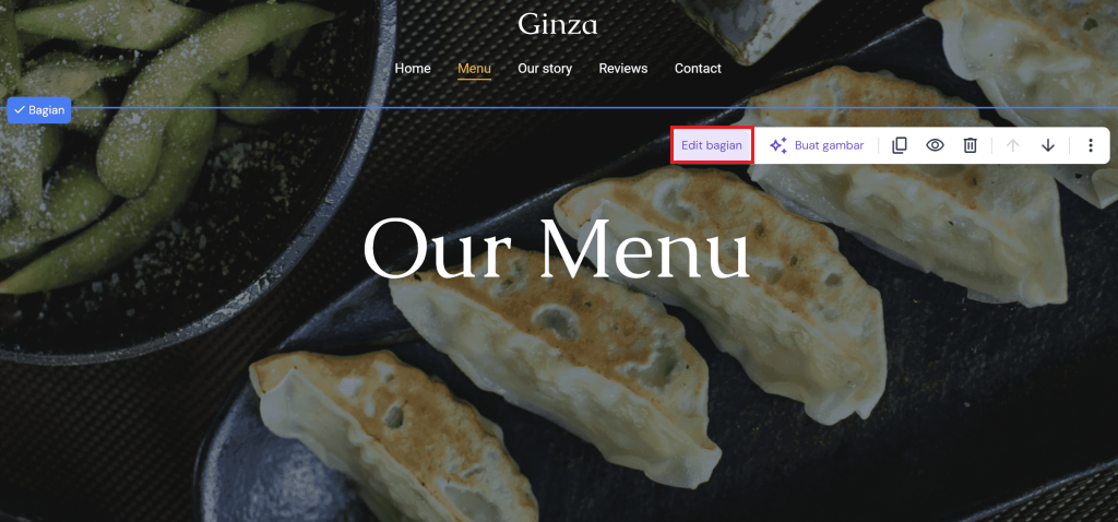 tampilan layar editor di website builder hostinger dengan menu edit bagian yang dipilih