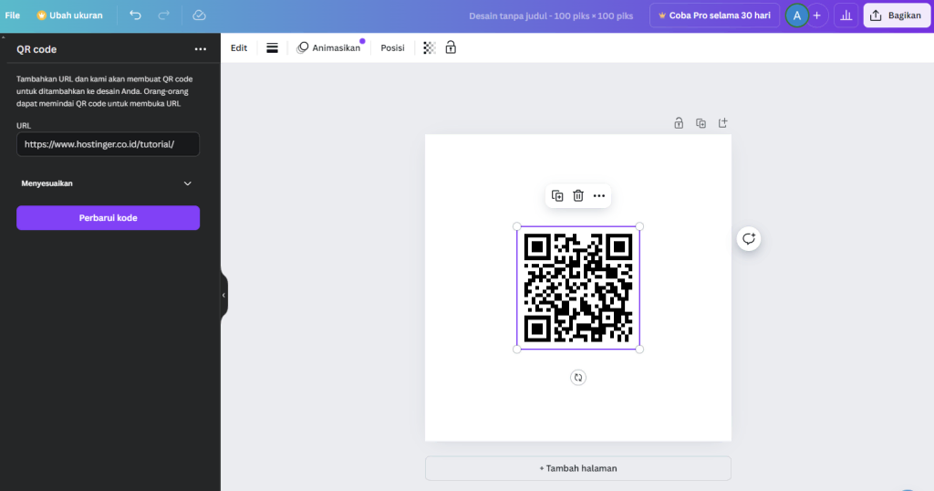 tampilan hasil qr code statis di canva