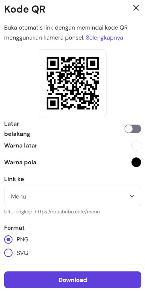 tampilan hasil qr code menggunakan website builder hostinger