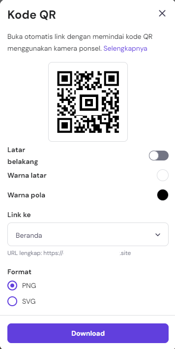 tampilan hasil kode qr yang dibuat dengan website builder hostinger