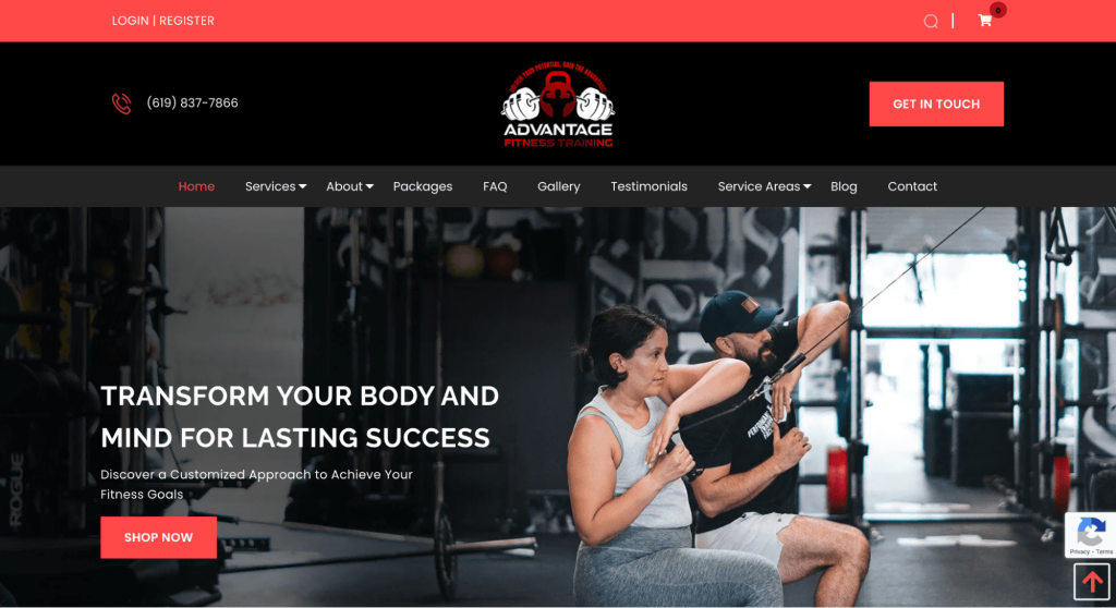 tampilan homepage website advantage fitness training