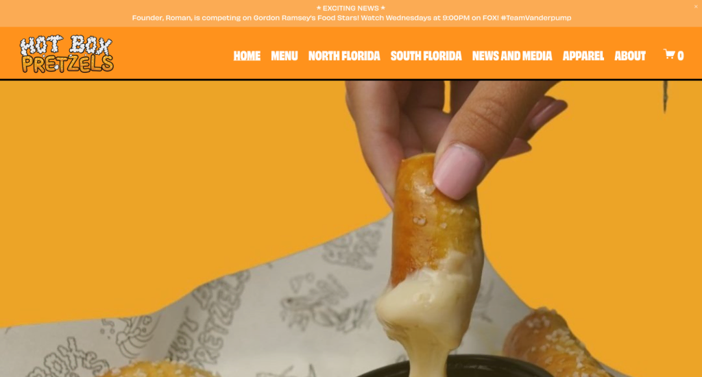 tampilan homepage website hot box pretzel