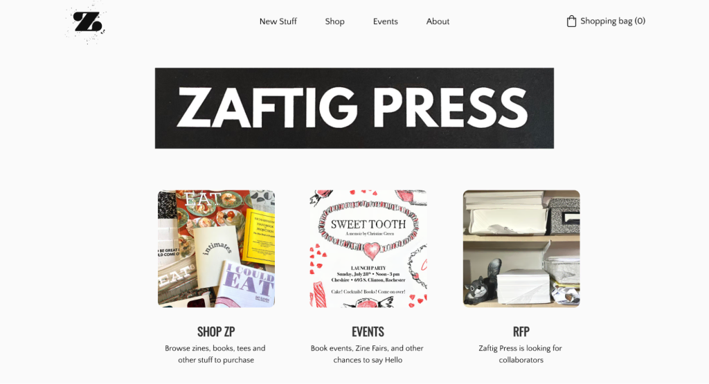 tampilan homepage website zaftig press