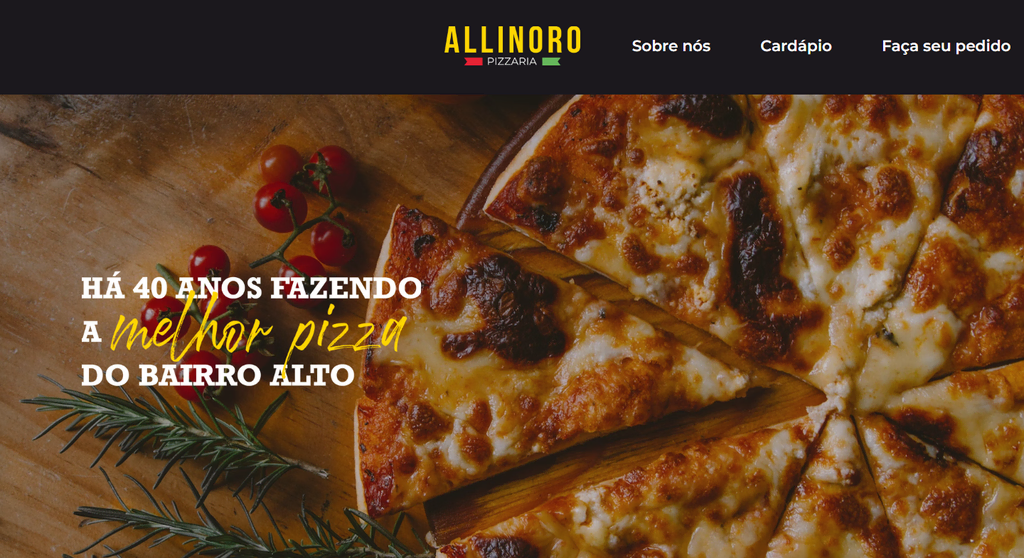 tampilan homepage website pizzaria allinoro