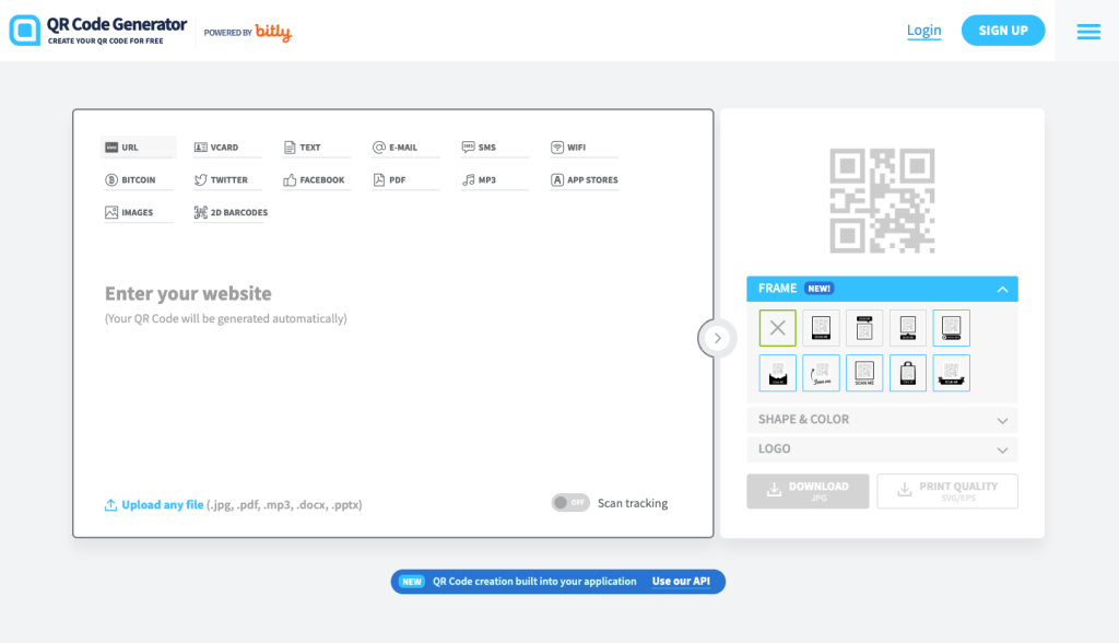 tampilan homepage tool qr code generator