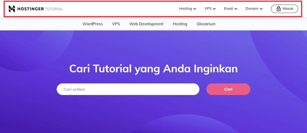 tampilan menu navigasi website tutorial hostinger indonesia