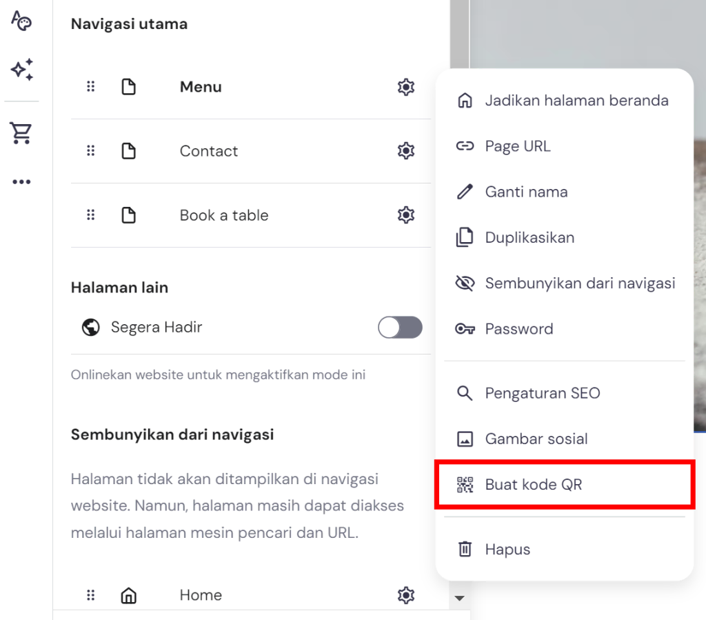 tampilan builder hostinger menunjukkan opsi pembuatan qr code