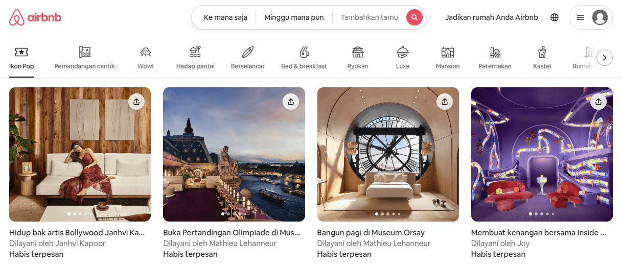 tampilan navigasi website airbnb