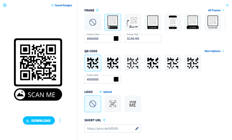 tampilan tool qr code generator menunjukkan opsi bentuk qr