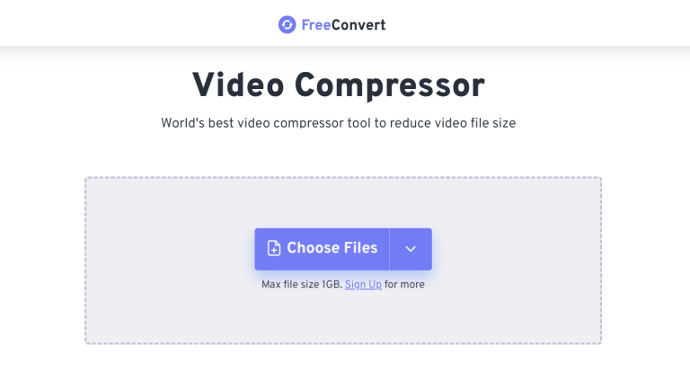 tampilan website freeconvert untuk kompres video online