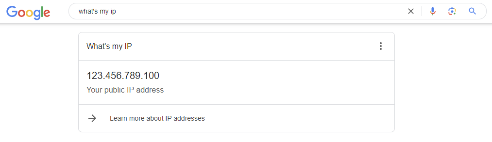 tampilan hasil pencarian whats my ip di google