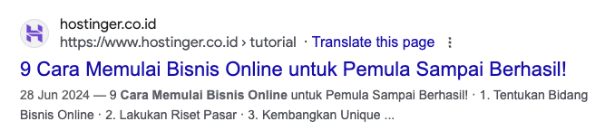 tampilan artikel hostinger di serp tentang cara bisnis online