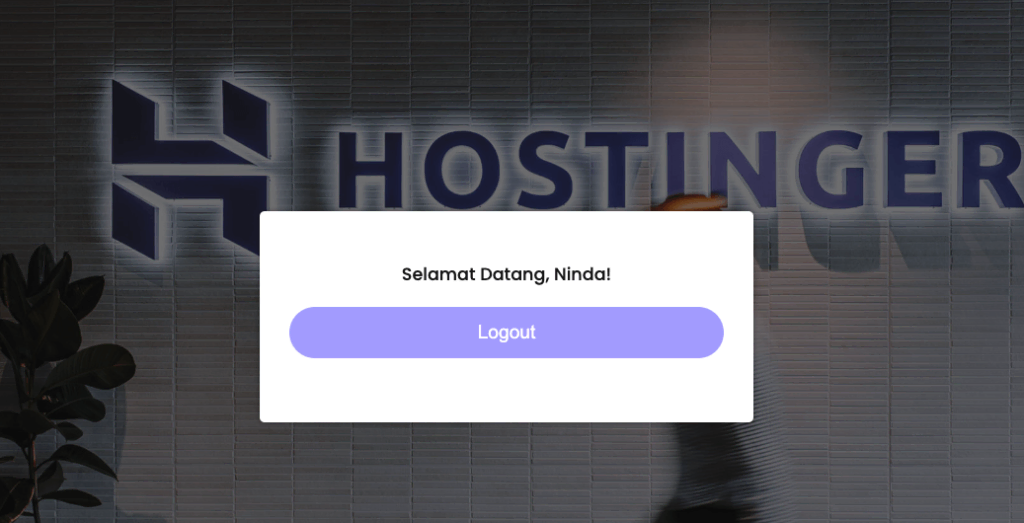 tampilan halaman berhasil login dengan pesan sambutan selamat datang