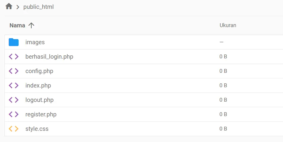 tampilan file manager hostinger menunjukkan file php yang baru dibuat