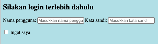 tampilan login html menunjukkan kotak centang ingat saya