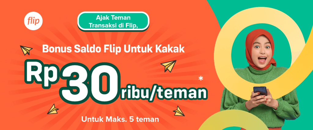 tampilan banner flip menunjukkan promosi ajak teman