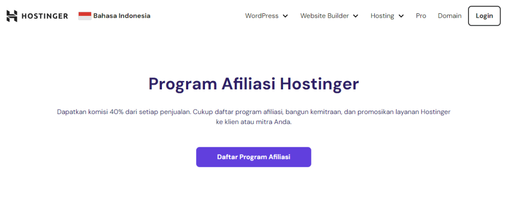 tampilan landing page afiliasi hostinger