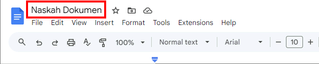 tampilan google docs dengan nama file yang disorot