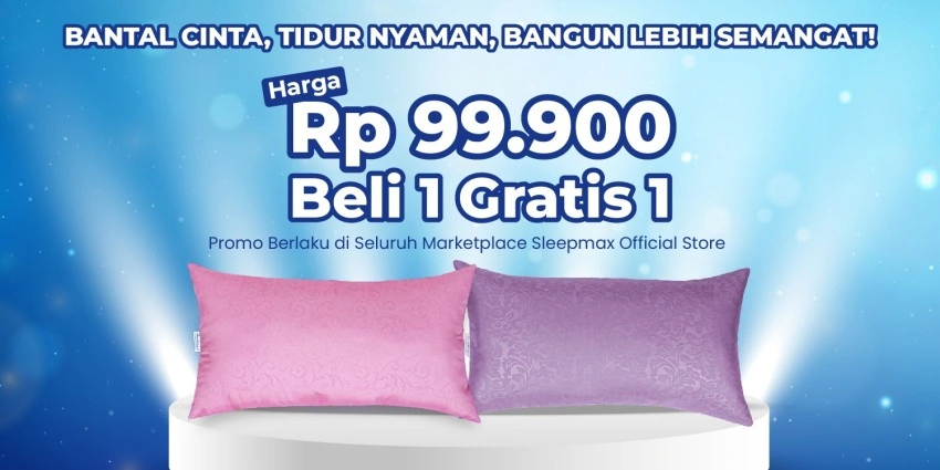 tampilan materi promosi produk bantal menunjukkan benefit headline