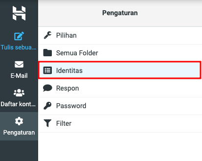 tampilan menu pengaturan identitas di webmail hostinger