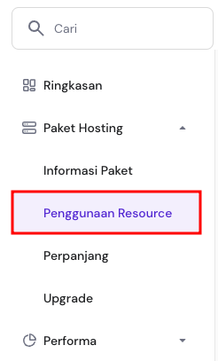 tampilan menu penggunaan resource yang dipilih di hpanel