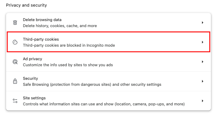 tampilan bagian third party cookies google chrome