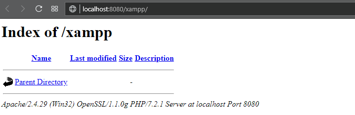 tampilan proses uji coba apache dengan xampp 8080 di browser