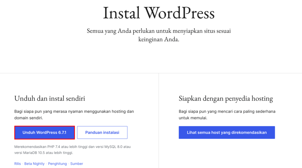 tampilan halaman download wordpress