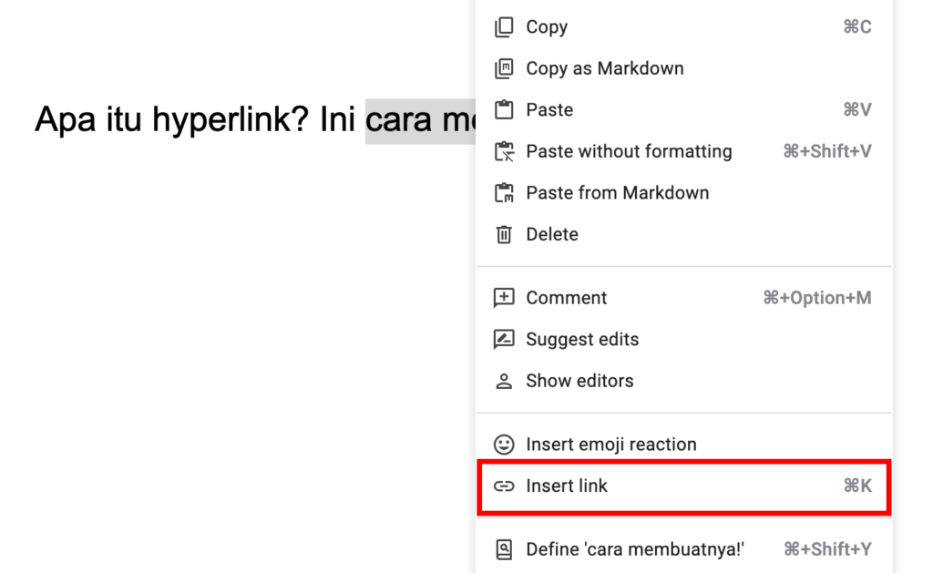 tampilan contoh menambahkan hyperlink di google docs