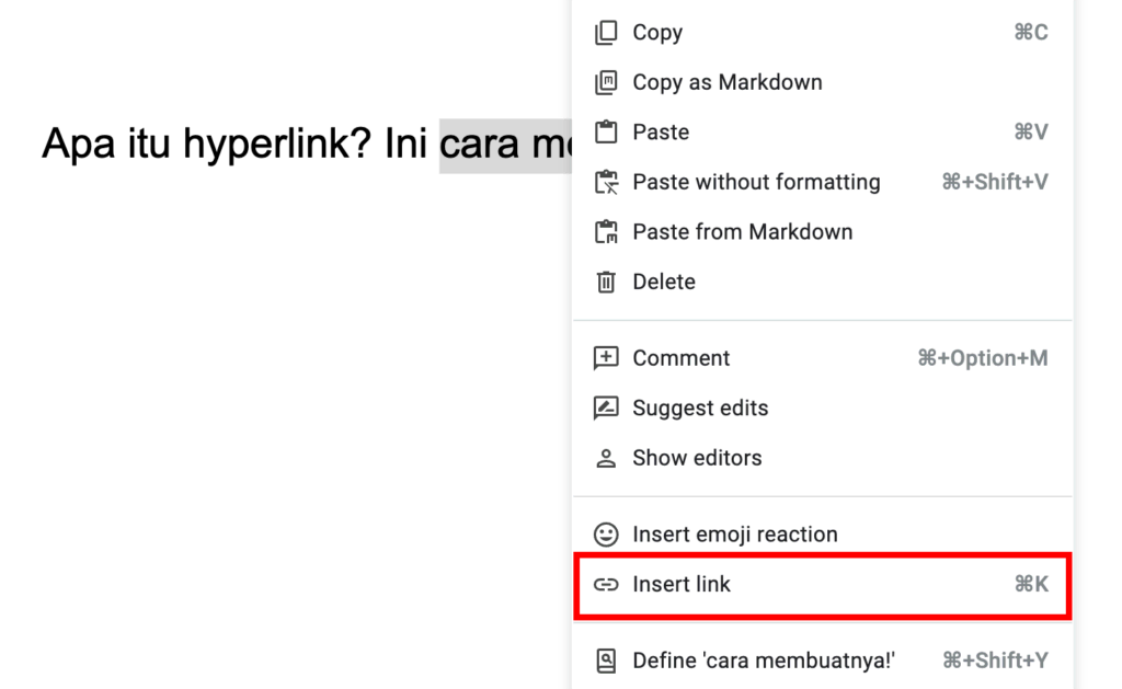 tampilan contoh menambahkan hyperlink di google docs