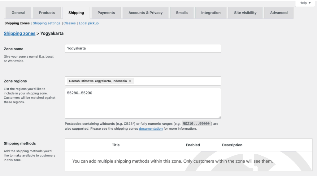 mengatur zona pengiriman di woocommerce