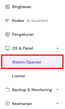 tampilan menu sistem operasi di sidebar kiri hpanel