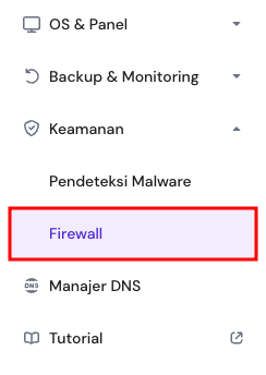 tampilan bagian firewall vps di sidebar hpanel